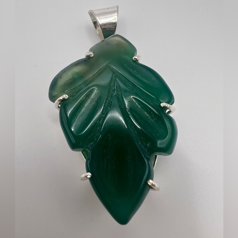Green Aventurine Leaf Silver Plated Necklace Pendant